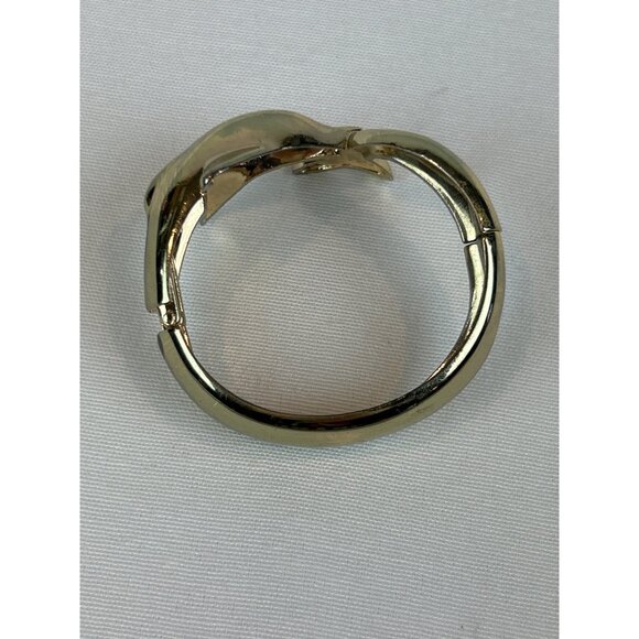 Vintage Dolphin Gold-Tone Bracelet Hinged Bangle 80s 90s Coastal - Picture 5 of 10